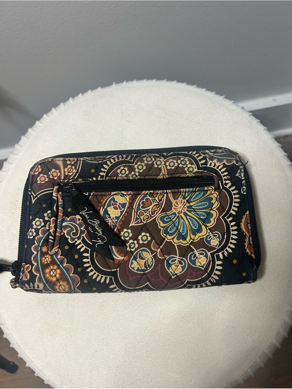 Vera Bradley Black Quilted Paisley Wallet with Multicolor Floral Print